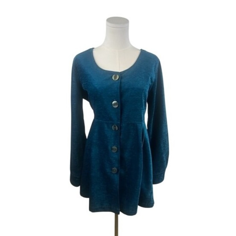 Soft Surroundings Velvet Tunic Top Button Front Long Sleeve Teal Size Medium